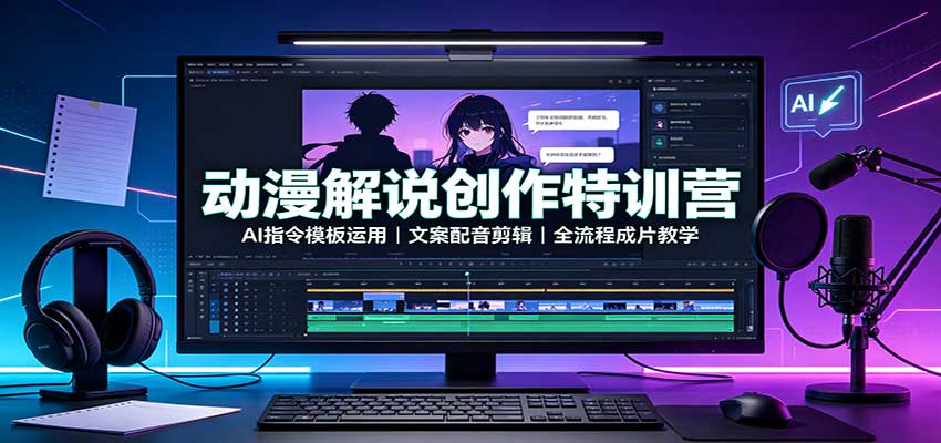 动漫解说创作特训营：AI指令模板运用，文案配音剪辑，全流程成片教学-萌芽网创副业资源站