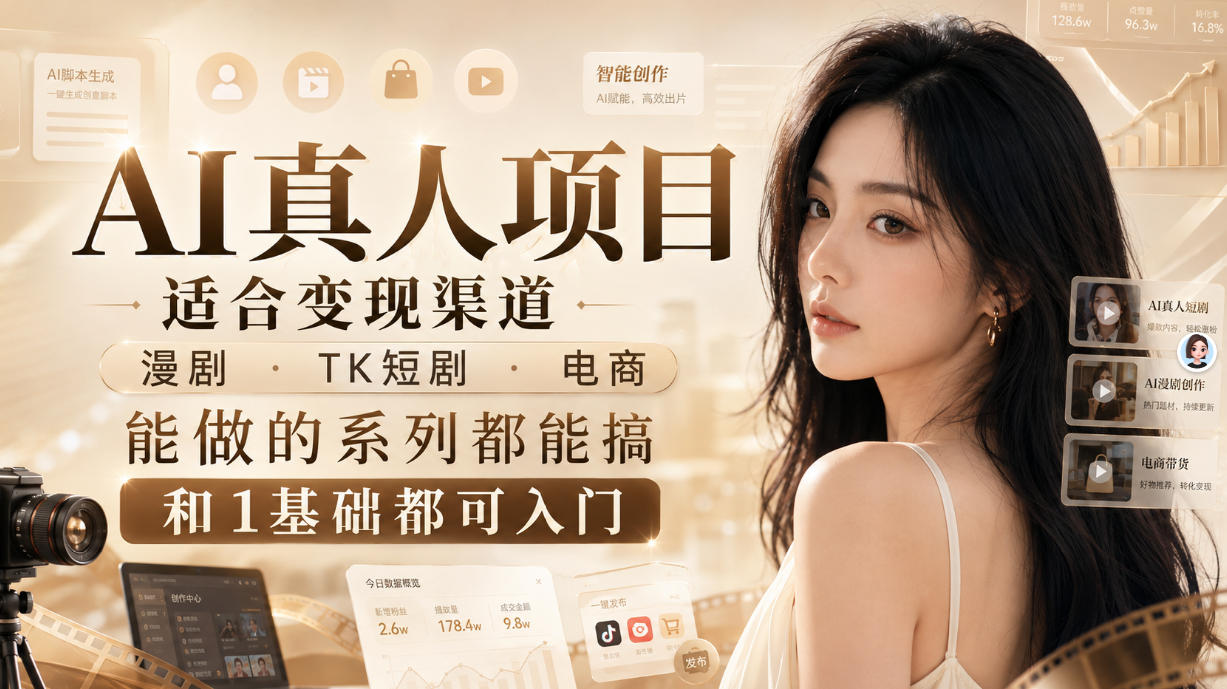 AI真人项目，适合变现渠道，漫剧，TK短剧，电商，能做的系列都能搞，0和1基础都可入门-萌芽网创副业资源站