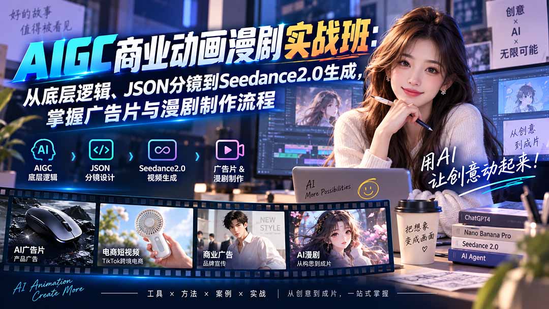 AIGC商业动画漫剧实战班-更新:从底层逻辑、JSON分镜到Seedance2.0生成,掌握广告片与漫剧制作流程-萌芽网创副业资源站