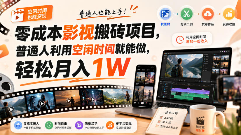 零门槛影视搬砖项目，月入万元，玩法稳定普通人可落地的长期副业！-萌芽网创副业资源站