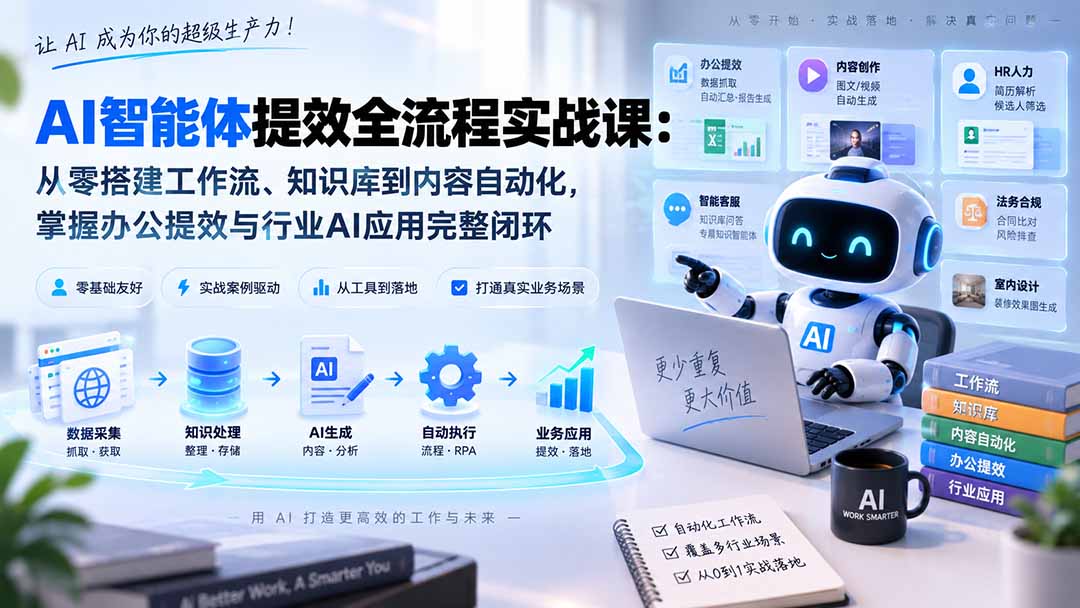AI智能体提效全流程实战课:从零搭建工作流、知识库到内容自动化,掌握办公提效与行业AI应用完整闭环-萌芽网创副业资源站