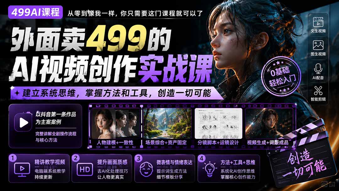外面卖499的AI视频创作实战课：建立系统思维，掌握方法和工具，创造一切可能。-萌芽网创副业资源站