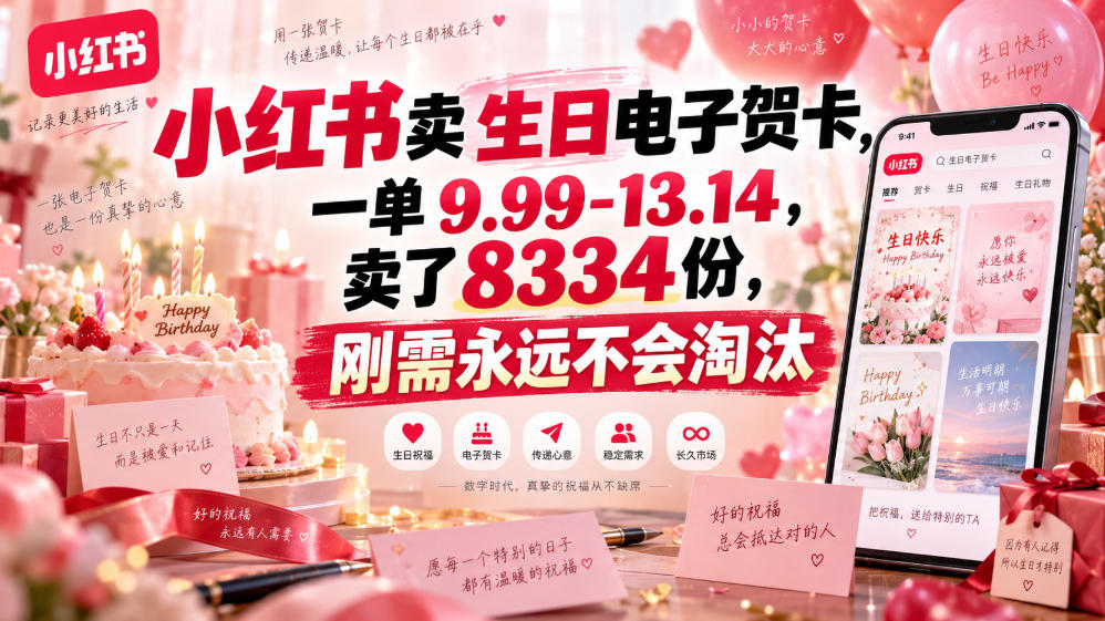 小红书卖生日电子贺卡,一单9.99-13.14,卖了8334份,刚需永远不会淘汰-萌芽网创副业资源站