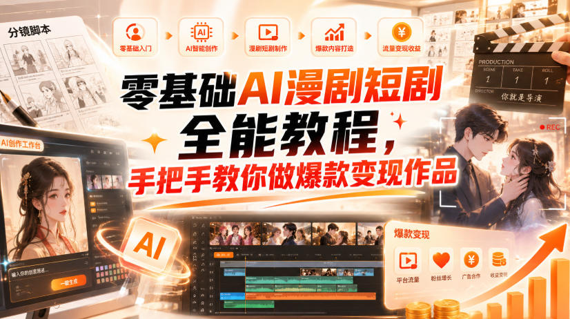 零基础AI漫剧短剧全能教程,从AI智能体搭建、文案脚本分镜、多平台AI生视频、剪映精修,覆盖全题材创作,手把手教你做爆款变现作品-萌芽网创副业资源站