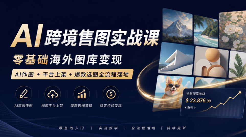 AI跨境售图实战课,零基础海外图库变现,AI作图+平台上架+爆款选图全流程落地-萌芽网创副业资源站