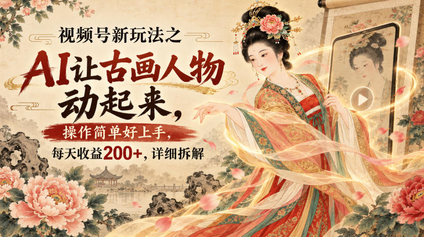 视频号新玩法之AI让古画人物动起来,操作简单好上手,每天收益200+,详细拆解-萌芽网创副业资源站