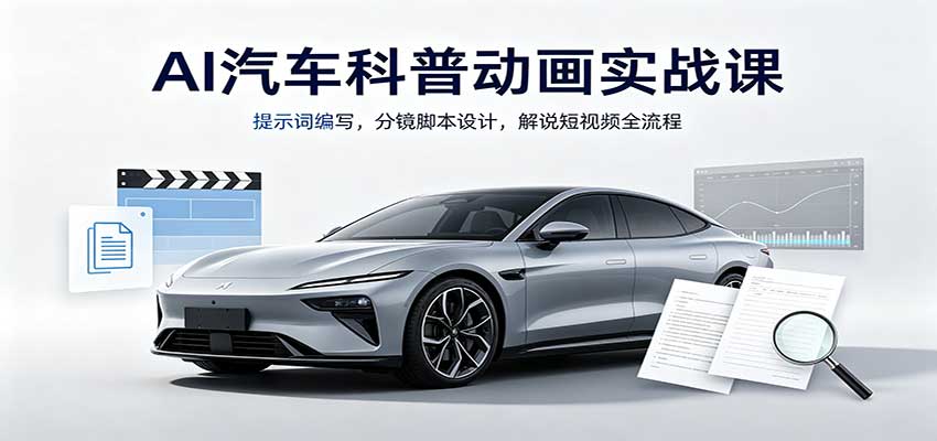AI汽车科普动画实战课:提示词编写,分镜脚本设计,解说短视频全流程-萌芽网创副业资源站