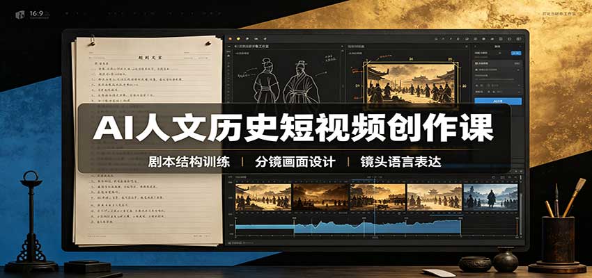 AI人文历史短视频创作课：赛道对标、剧本分镜制图，掌握视频完整产出流程-萌芽网创副业资源站