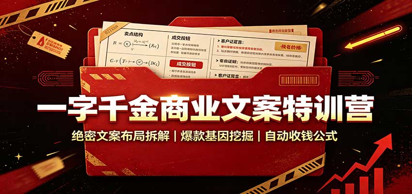 一字千金商业文案特训营:绝密文案布局拆解,爆款基因挖掘,自动收钱公式-萌芽网创副业资源站