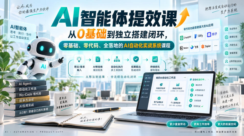 AI智能体提效课,从0基础到独立搭建闭环,零基础、零代码、全落地的AI自动化实战系统课程-萌芽网创副业资源站