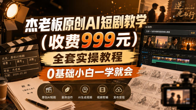 杰老板原创AI短剧教学(收费999元)，全套实操教程，0基础小白一学就会，非搬运技术-萌芽网创副业资源站