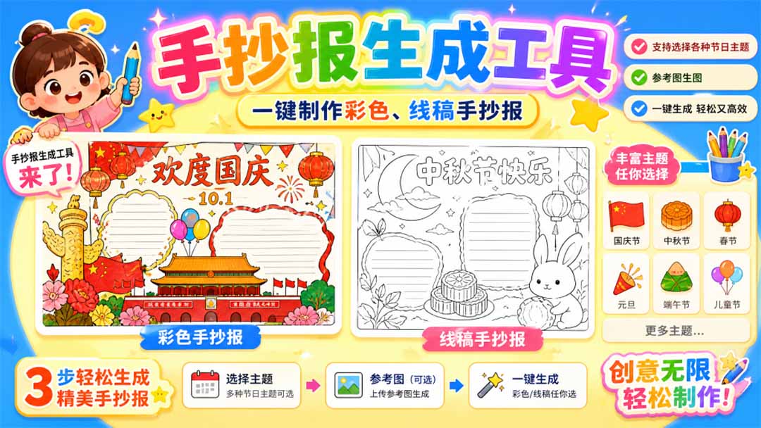 手抄报批量生成工具来了，完全免费，告别豆包生图，这个高清无水印-萌芽网创副业资源站