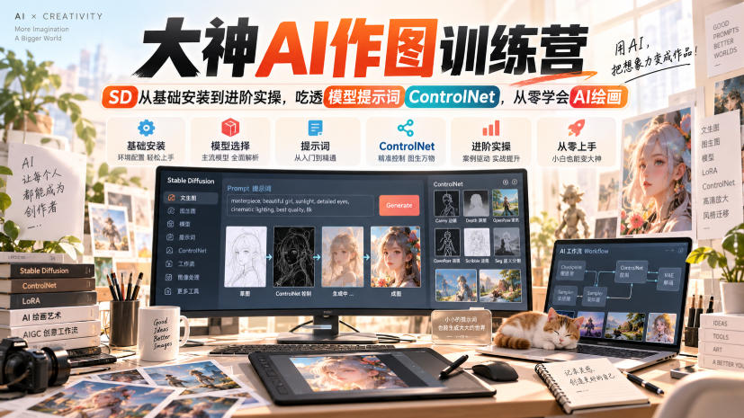 大神AI作图训练营,SD从基础安装到进阶实操,吃透模型提示词ControlNet,从零学会AI绘画-萌芽网创副业资源站