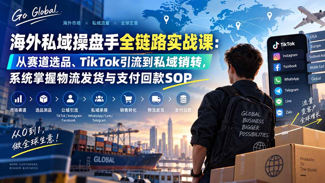 海外私域操盘手全链路实战课：从赛道选品、TikTok引流到私域销转，系统掌握物流发货与支付回款SOP-萌芽网创副业资源站