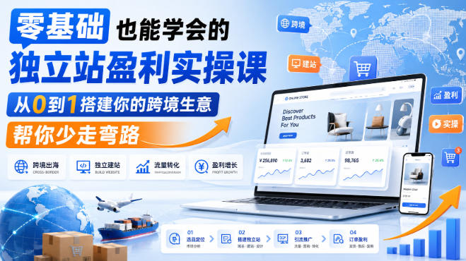 零基础也能学会的独立站盈利实操课，从0到1搭建你的跨境生意，帮你少走弯路-萌芽网创副业资源站