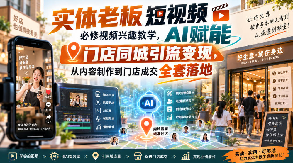 实体老板短视频必修视频兴趣教学,AI赋能门店同城引流变现,AI+短视频+直播打爆实体客流量-萌芽网创副业资源站