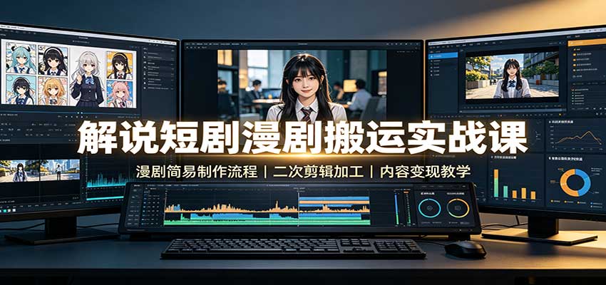 解说短剧漫剧搬运实战课:漫剧简易制作流程,二次剪辑加工,内容变现教学-萌芽网创副业资源站