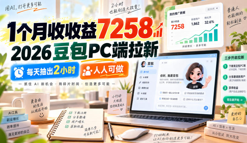 1个月收收益7258，2026豆包PC端拉新，每天抽出2小时，人人可做-萌芽网创副业资源站