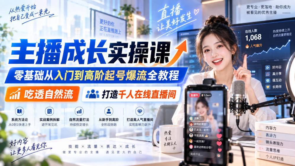 主播成长实操课|零基础从入门到高阶起号爆流全教程,吃透自然流,打造千人在线直播间-萌芽网创副业资源站