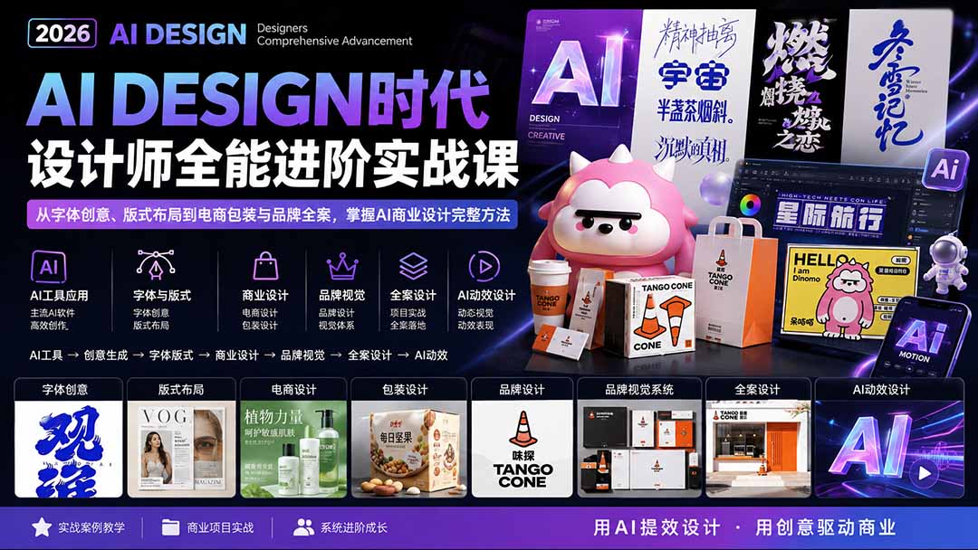 2026AI DESIGN时代设计师全能进阶实战课：从字体创意、版式布局到电商包装与品牌全案，掌握AI商业设计完整方法-萌芽网创副业资源站