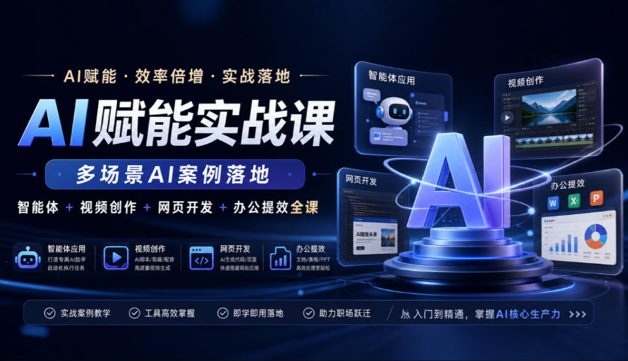 AI赋能实战课,多场景AI案例落地,智能体+视频创作+网页开发+办公提效全课-萌芽网创副业资源站