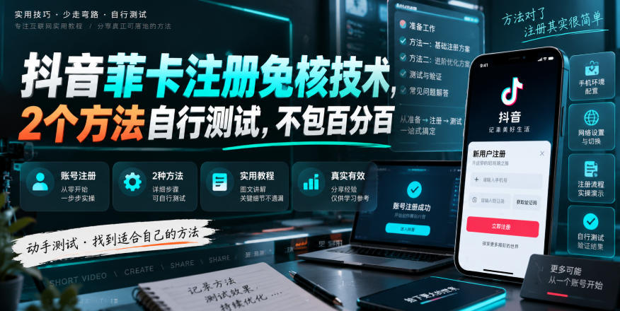 抖音菲卡注册免核技术,2个方法自行测试,不包百分百-萌芽网创副业资源站