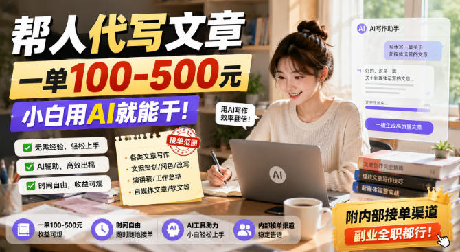 帮人代写文章，一单100-500，小白用AI就能干，附内部接单渠道，副业全职都行【揭秘】-萌芽网创副业资源站