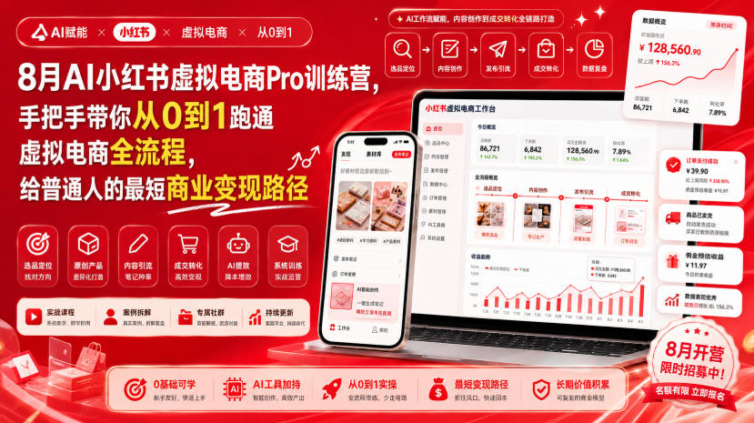 8月AI小红书虚拟电商Pro训练营,手把手带你从0到1跑通虚拟电商全流程,给普通人的最短商业变现路径(更新0903)-萌芽网创副业资源站