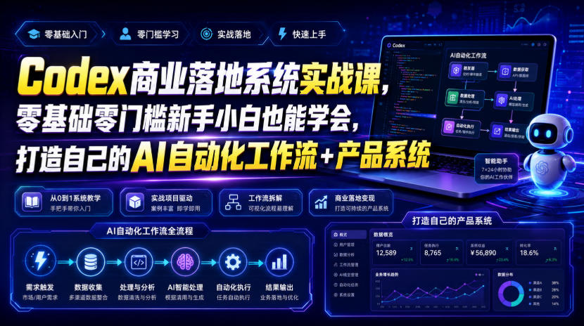 Codex商业落地系统实战课,零基础零门槛新手小白也能学会,打造自己的AI自动化工作流+产品系统(更新)-萌芽网创副业资源站