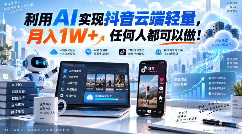 利用AI实现抖音云端轻量，月入1W+，任何人都可以做！【揭秘】-萌芽网创副业资源站