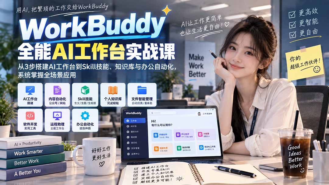 WorkBuddy全能AI工作台实战课:从3步搭建AI工作台到Skill技能、知识库与办公自动化,系统掌握全场景应用-萌芽网创副业资源站