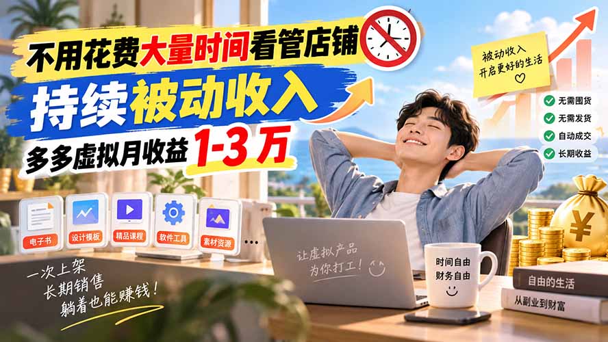 不用花费大量时间看管店铺，持续被动收入，多多虚拟月收益 1-3 万-萌芽网创副业资源站