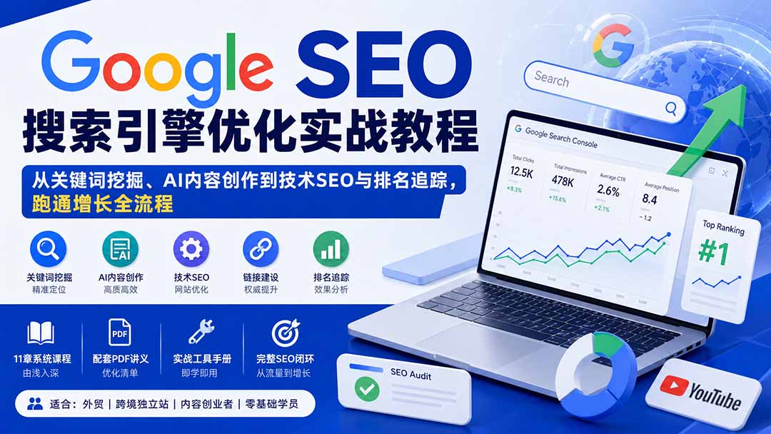 Google SEO搜索引擎优化实战教程:从关键词挖掘、AI内容创作到技术SEO与排名追踪,跑通增长全流程-萌芽网创副业资源站