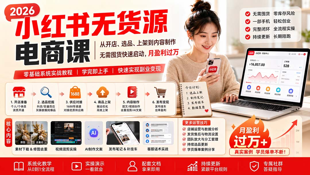 小红书无货源电商课(9月16更新-萌芽网创副业资源站
