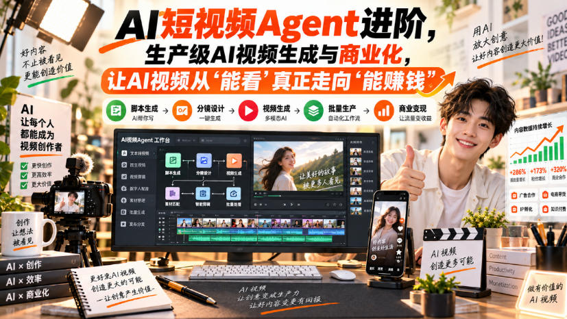 AI短视频Agent进阶,生产级AI视频生成与商业化,让AI视频从”能看”真正走向”能賺钱”-萌芽网创副业资源站