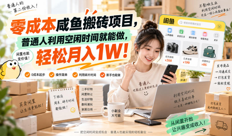 零成本咸鱼搬砖项目，普通人利用空闲时间就能做，轻松月入1W！【揭秘】-萌芽网创副业资源站