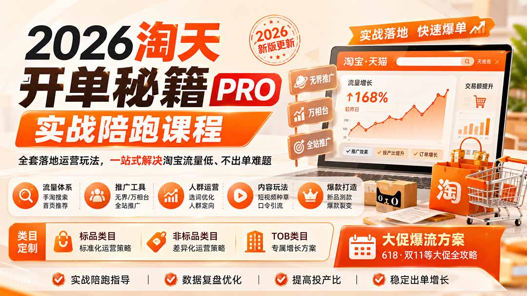 2026淘天开单秘籍PRO实战陪跑课程:全套落地运营玩法,一站式解决淘宝流量低、不出单难题(更新260906-萌芽网创副业资源站