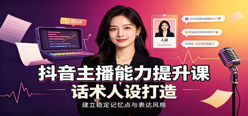 抖音主播能力提升课：账号底层逻辑，直播间搭建调试，话术人设打造全套教学-萌芽网创副业资源站