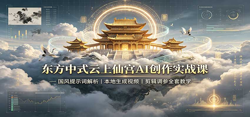 东方中式云上仙宫AI创作实战课:国风提示词解析,本地生成视频,剪辑调参全套教学-萌芽网创副业资源站