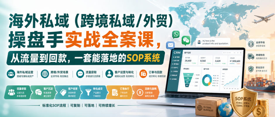 海外私域(跨境私域/外贸)操盘手实战全案课，从流量到回款，一套能落地的SOP系统-萌芽网创副业资源站