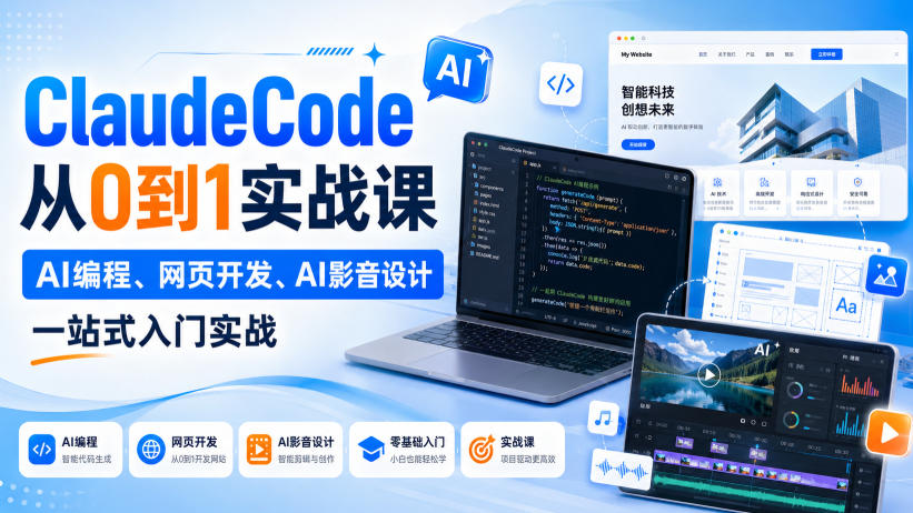 Claude Code从0到1实战课，AI编程、网页开发、AI影音设计一站式入门实战(更新)-萌芽网创副业资源站