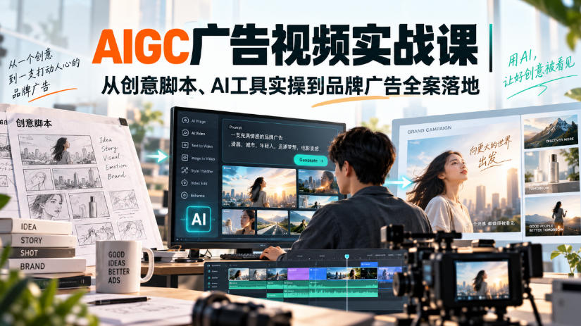 AIGC广告视频实战课|从创意脚本、AI工具实操到品牌广告全案落地-萌芽网创副业资源站