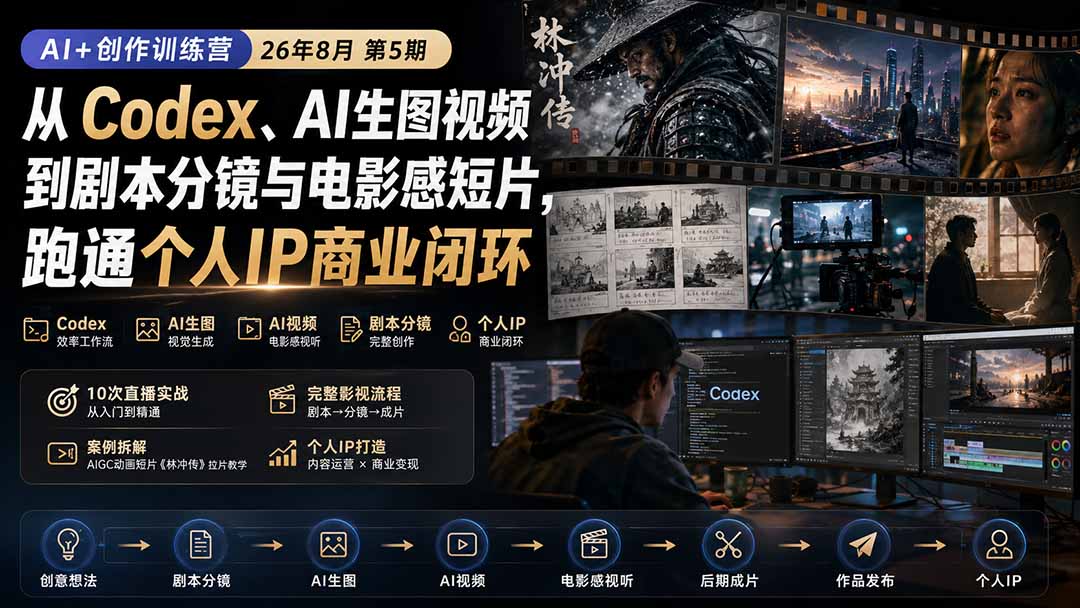 AI+创作训练营26年第5期-更新:从Codex、AI生图视频到剧本分镜与电影感短片,跑通个人IP商业闭环-萌芽网创副业资源站